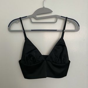 **(SOLD)** Black Satin Longline Bralette